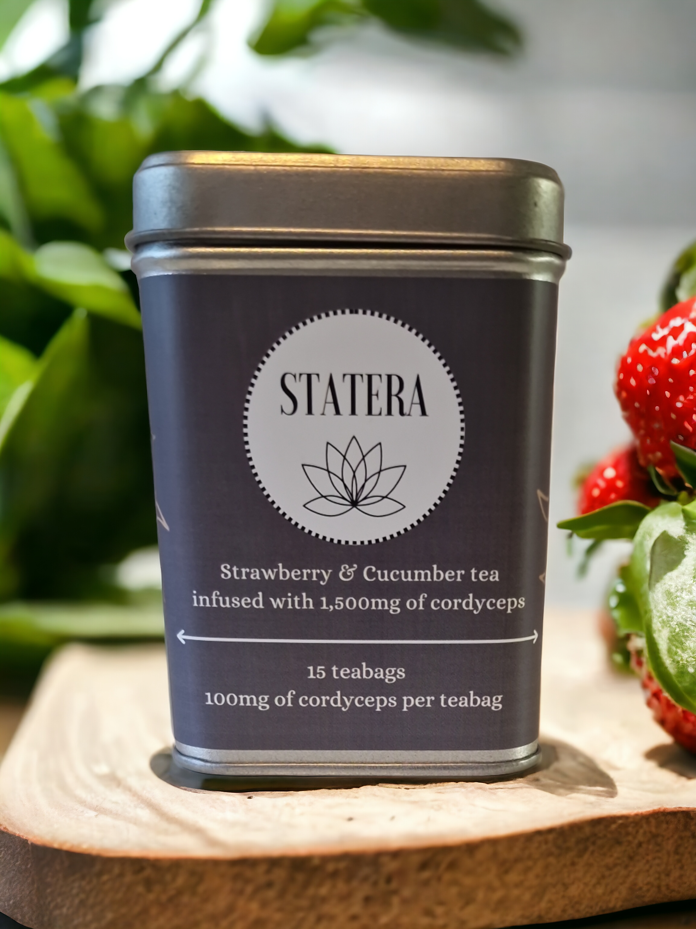 Statera Glow cordyceps mushroom tea tin for natural energy